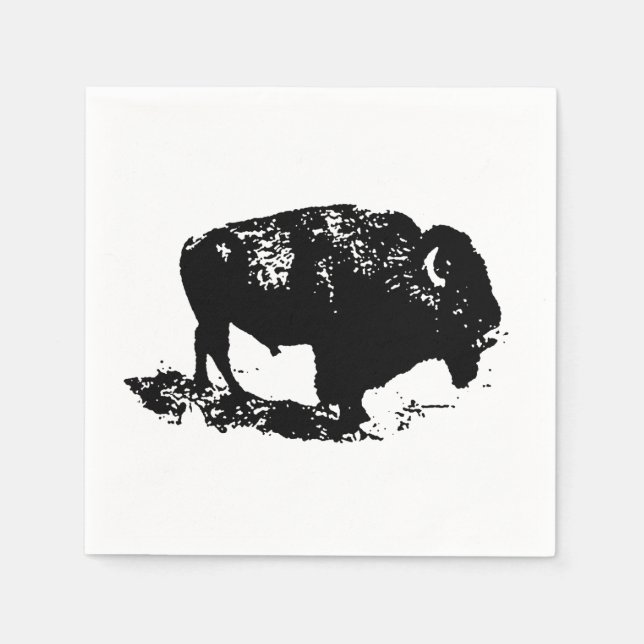Serviette En Papier Pop Art Black White Buffalo Bison Silhouette (Devant)