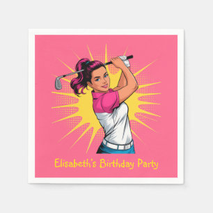 Serviette En Papier Pop Art Girl Golfer fête d'anniversaire