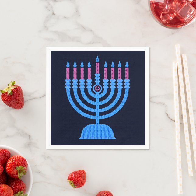 Serviette En Papier Pop Art Menorah Napkins (En situation)