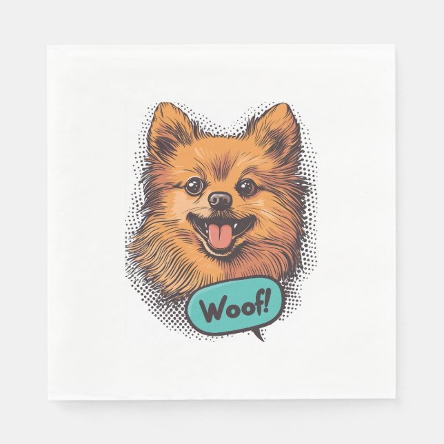 Serviette En Papier Pop Art Pomeranian - Retro Comic Chien (Devant)