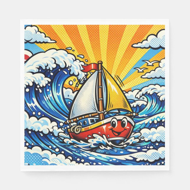 Serviette En Papier Pop art Sailboat Themed Boy's Birthday (Devant)