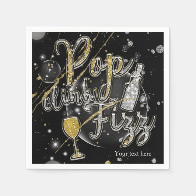 Serviette En Papier POP CLINK FIZZ Champagne Bubbles Fête (Devant)