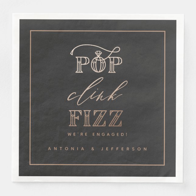Serviette En Papier Pop clink fizz fiz fiançailles rose or (Devant)