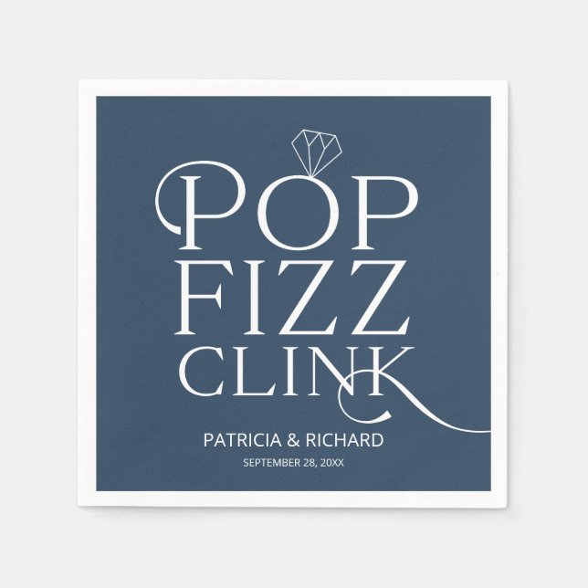 Serviette En Papier Pop Fizz Clink Engagement Party Blue (Devant)
