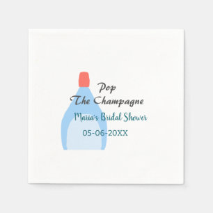 Serviette En Papier Pop the Champagne blue bridal shower ajouter le no