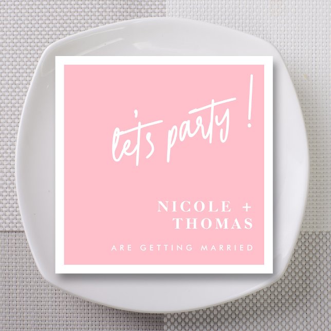 Serviette En Papier Pop the Pink ! serviettes en lettres blanches (Personalized Blush Pink 'Let's Party!' Wedding Napkins )