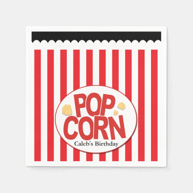 Serviette En Papier Popcorn Red & White Stripe Movie Party (Devant)