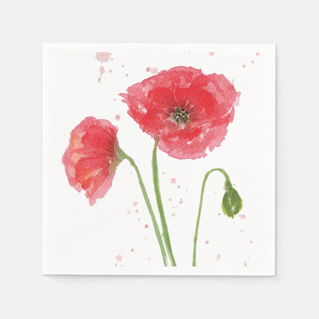 Serviette En Papier Poppies d'aquarelle (Devant)