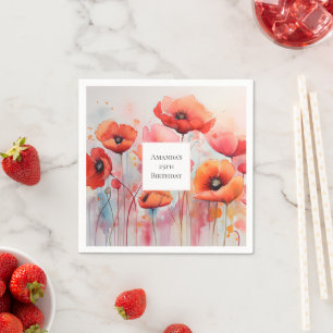 Serviette En Papier Poppies d'aquarelle rouge dans un champ Anniversai