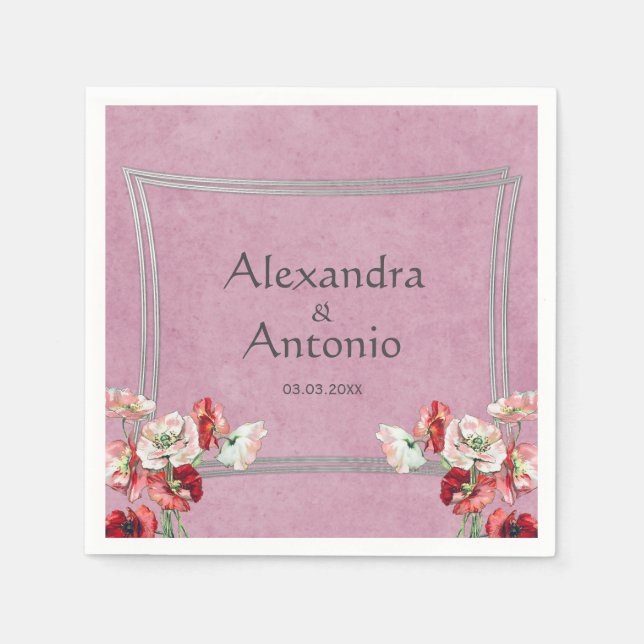 Serviette En Papier Poppies Rouges Et Roses (Devant)