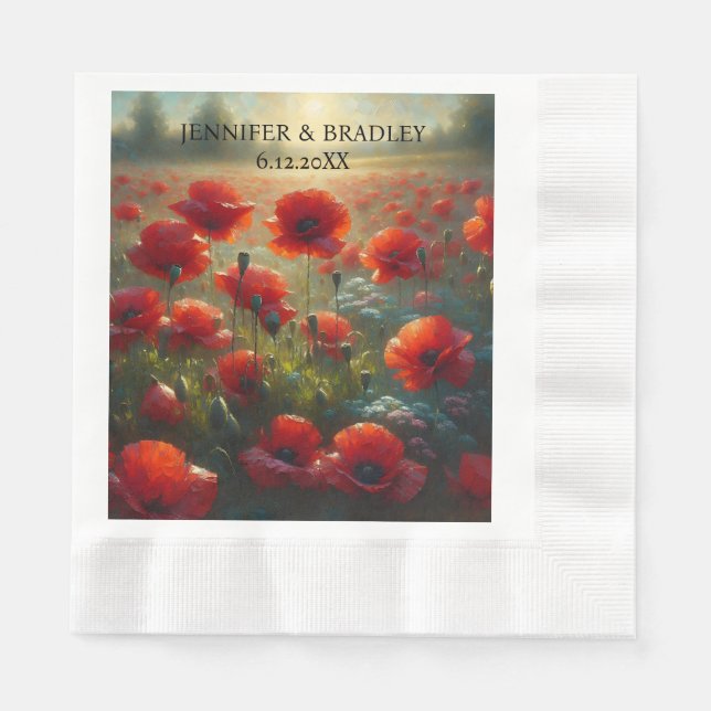 Serviette En Papier Poppies rouges Floral Mariage Personnalisé (Devant)