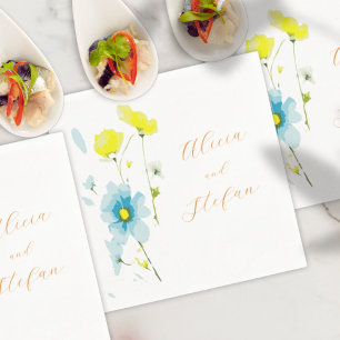 Serviette En Papier Poppies rustiques simples bleues jaunes aquarelles