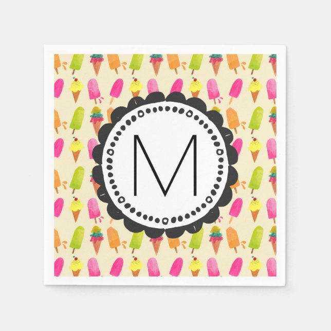 Serviette En Papier Popsicles et crème glacée Monogramme personnalisé (Devant)
