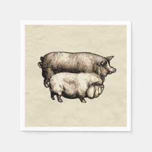 Serviette En Papier Porc de Ferme Vintage Antiquités de Bétail de Camp