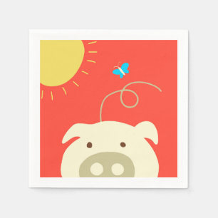 Serviette En Papier Porc et papillon