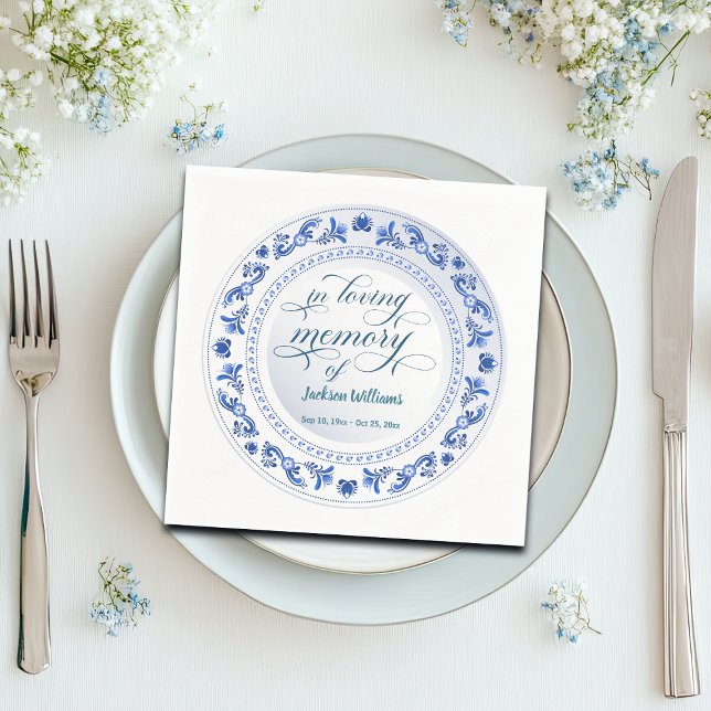 Serviette En Papier Porcelaine Blue Floral Funérailles (Créateur téléchargé)