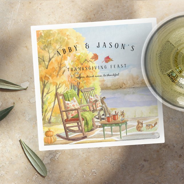 Serviette En Papier Porche d'automne rustique | Thanksgiving (Créateur téléchargé)