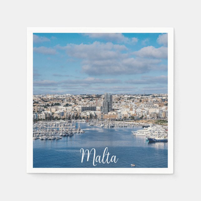 Serviette En Papier Port de Sliema avec bâtiments et bateaux modernes (Devant)