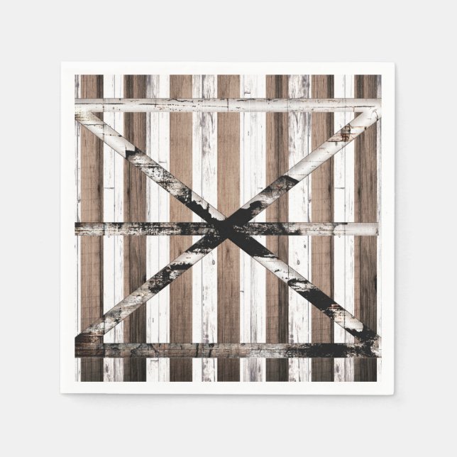 Serviette En Papier Porte de grange rustique multi-bois blanc et marro (Devant)