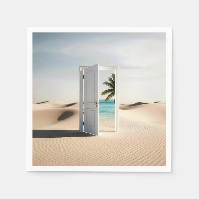 Serviette En Papier Porte Désert Ouverte Avec Oasis Tropicale (Devant)