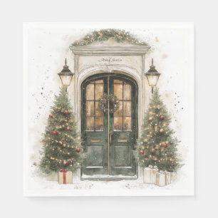 Serviette En Papier Porte élégante de brownstone de Noël