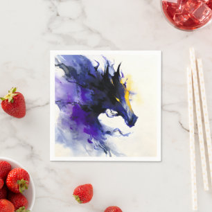 Serviette En Papier Portrait abstrait aquarelle cheval noir