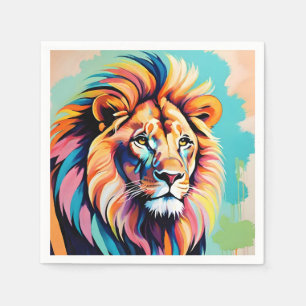 Serviette En Papier Portrait abstrait de lion coloré
