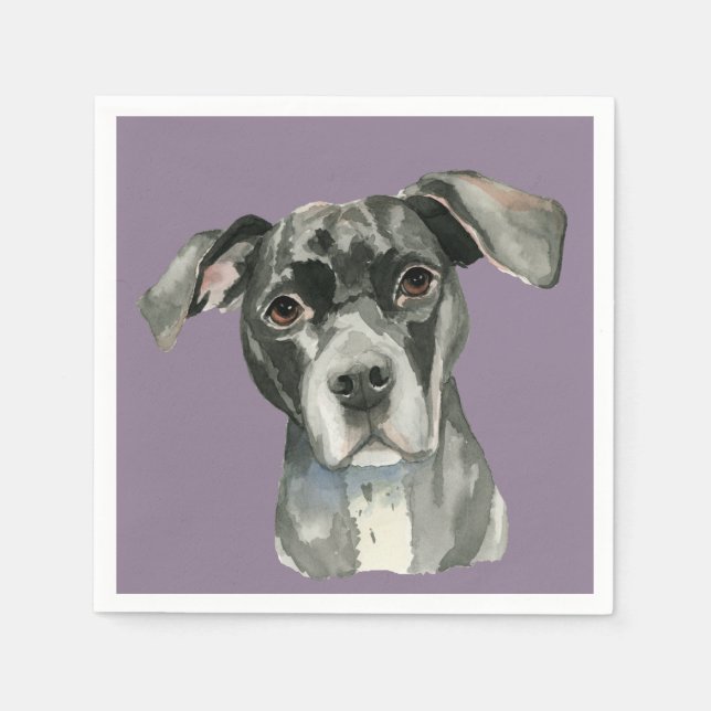 Serviette En Papier Portrait d'aquarelle Black Pit Bull Dog (Devant)