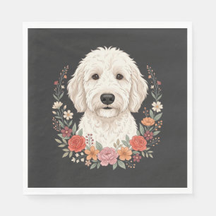 Serviette En Papier Portrait de chien floral Couronne botanique