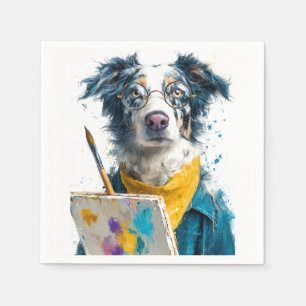 Serviette En Papier Portrait de chien peintre artistique
