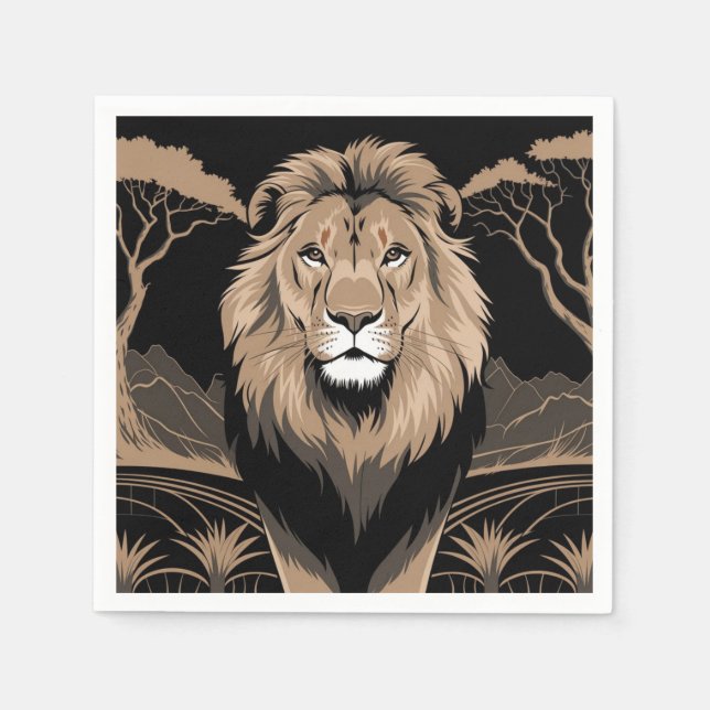 Serviette En Papier Portrait de lion vintage (Devant)