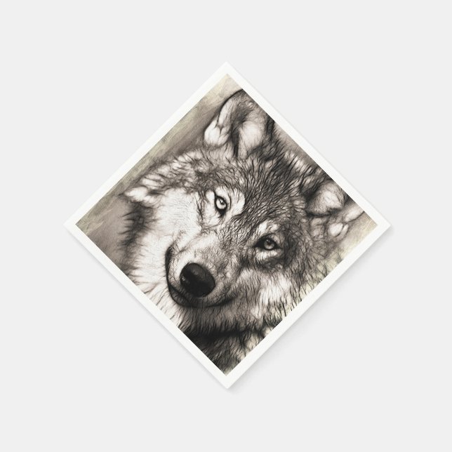 Serviette En Papier Portrait de loup (Coin)