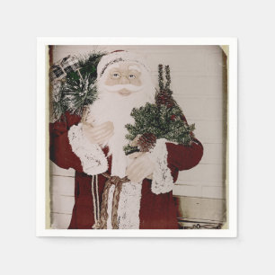 Serviette En Papier Portrait de Père Noël Vintage Fête de Noël