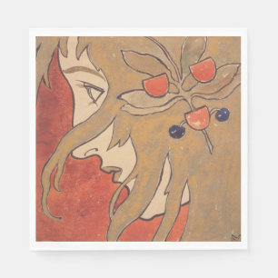 Serviette En Papier Portrait d'une belle fille en rouge (Art Nouveau)