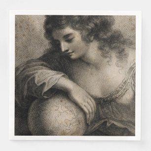 Serviette En Papier Portrait féminin Woman Globe Engraving Vintage
