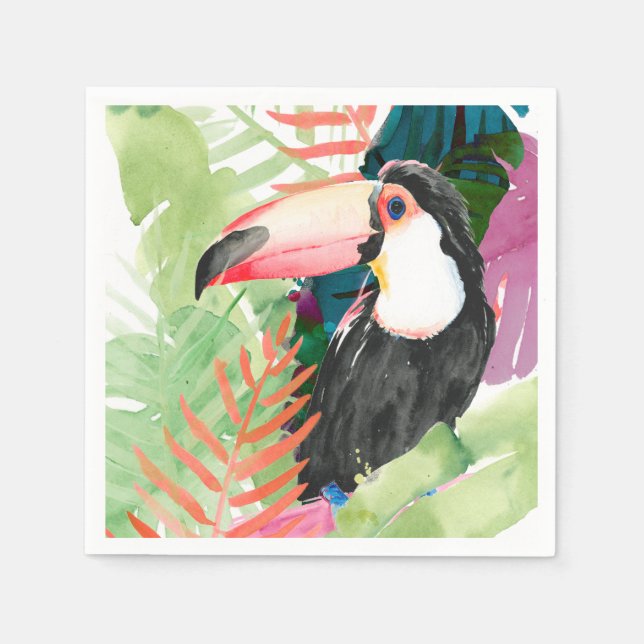 Serviette En Papier Portrait toucan avec Feuilles tropicaux (Devant)