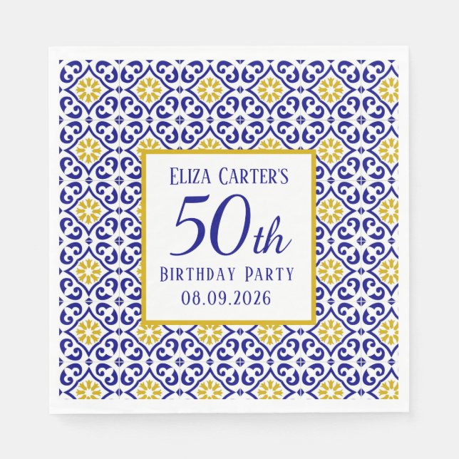 Serviette En Papier Portugais Carreaux Bleu 50e anniversaire Méditerra (Devant)