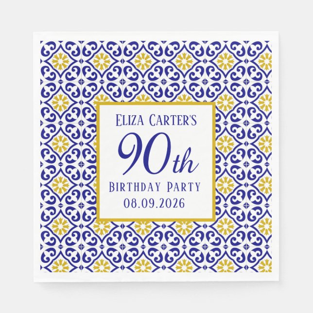 Serviette En Papier Portugais Carreaux Bleu 90e anniversaire Méditerra (Devant)