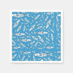 Serviette En Papier Portugais Lisbonne Sardines Motif Azulejos Bleu