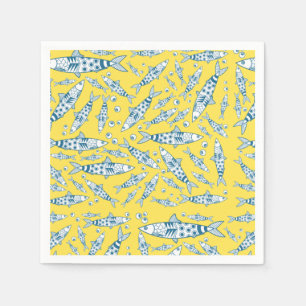Serviette En Papier Portugais Lisbonne Sardines Motif Azulejos Jaune