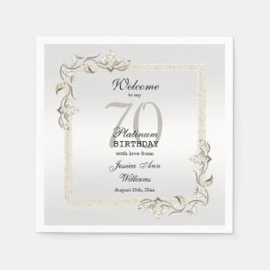 Serviette En Papier Posh 70e Platinum Carré d'anniversaire
