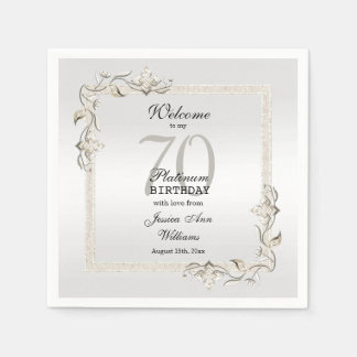 Serviette En Papier Posh 70e Platinum Carré d'anniversaire