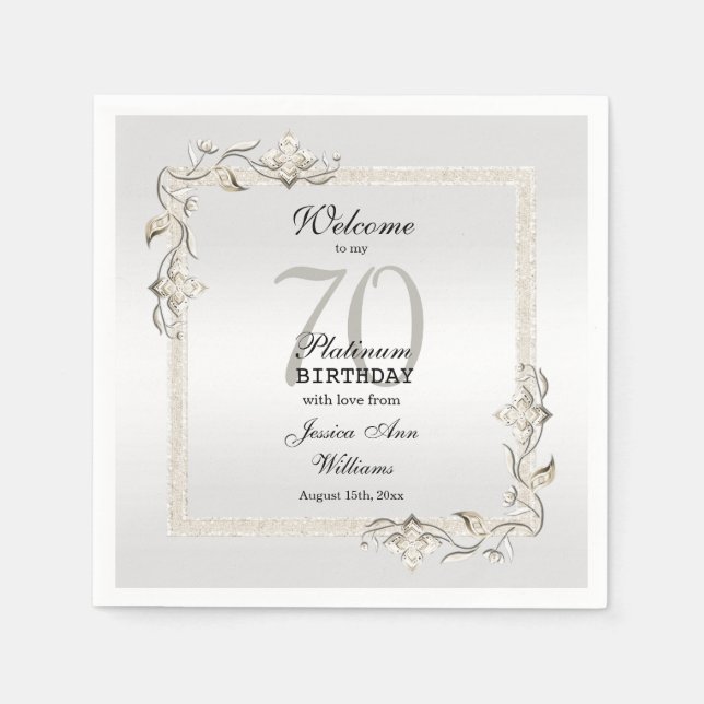 Serviette En Papier Posh 70e Platinum Carré d'anniversaire (Devant)