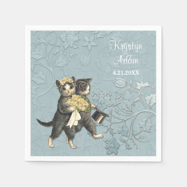 Serviette En Papier Posh Cats Mariage 2 Bleu (Devant)