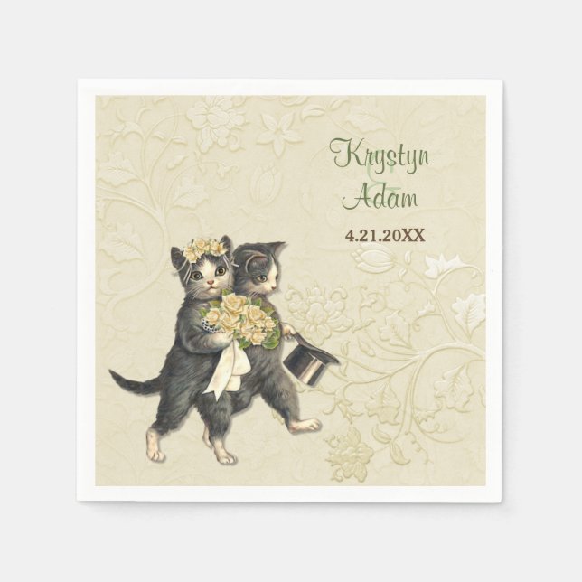 Serviette En Papier Posh Cats Mariage 2 ivoire Papier serviettes (Devant)