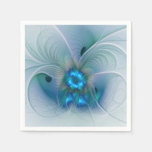 Serviette En Papier Position, Abstrait bleu turquoise fractal
