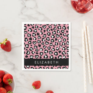 Serviette En Papier Poster de animal, Léopard Rose, Coeurs, Votre Nom