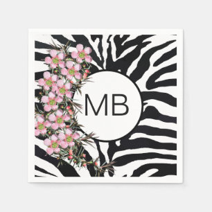 Serviette En Papier Poster de animal Rose Fleur Fleur Monogramme Noir 