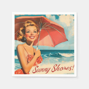 Serviette En Papier Poster de vacances vintage Beach : Blonde Pin Up