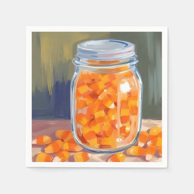 Serviette En Papier Pot de bonbons en forme de maïs | Joyeux Halloween (Devant)